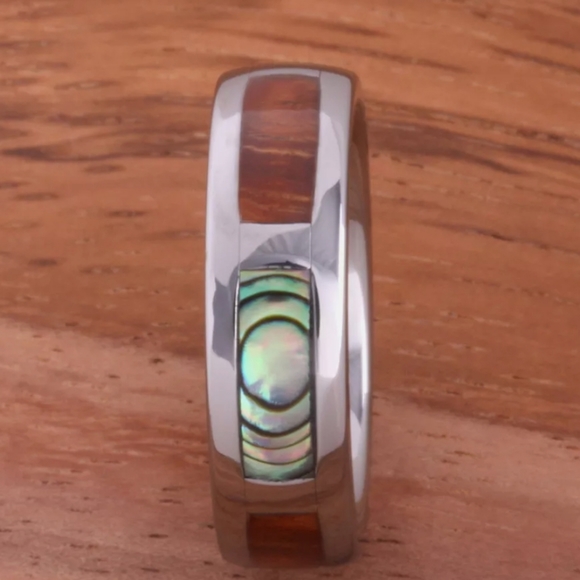 Tungsten Carbide Mother of Pearl and Wood Ring - Picture 8 of 9